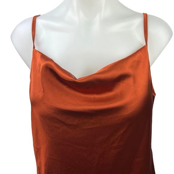 PrettyLittleThing Brown Silky Satin Cowl Neck Short Camisole Tank Dress Size L - Picture 3 of 5
